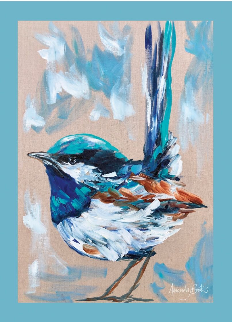 LILLI ROCK - Tea Towel 70cm by 50cm microfibre - Blue Wren