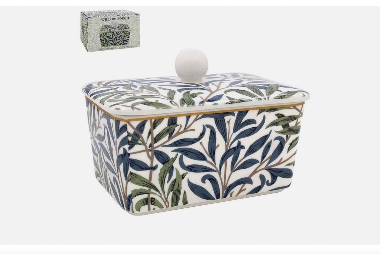 NOSTALGIC Ceramics - Butter Dish William Morris  (L14.5 cm x W10 cm x H10 cm) - Fine China - Willow Bough