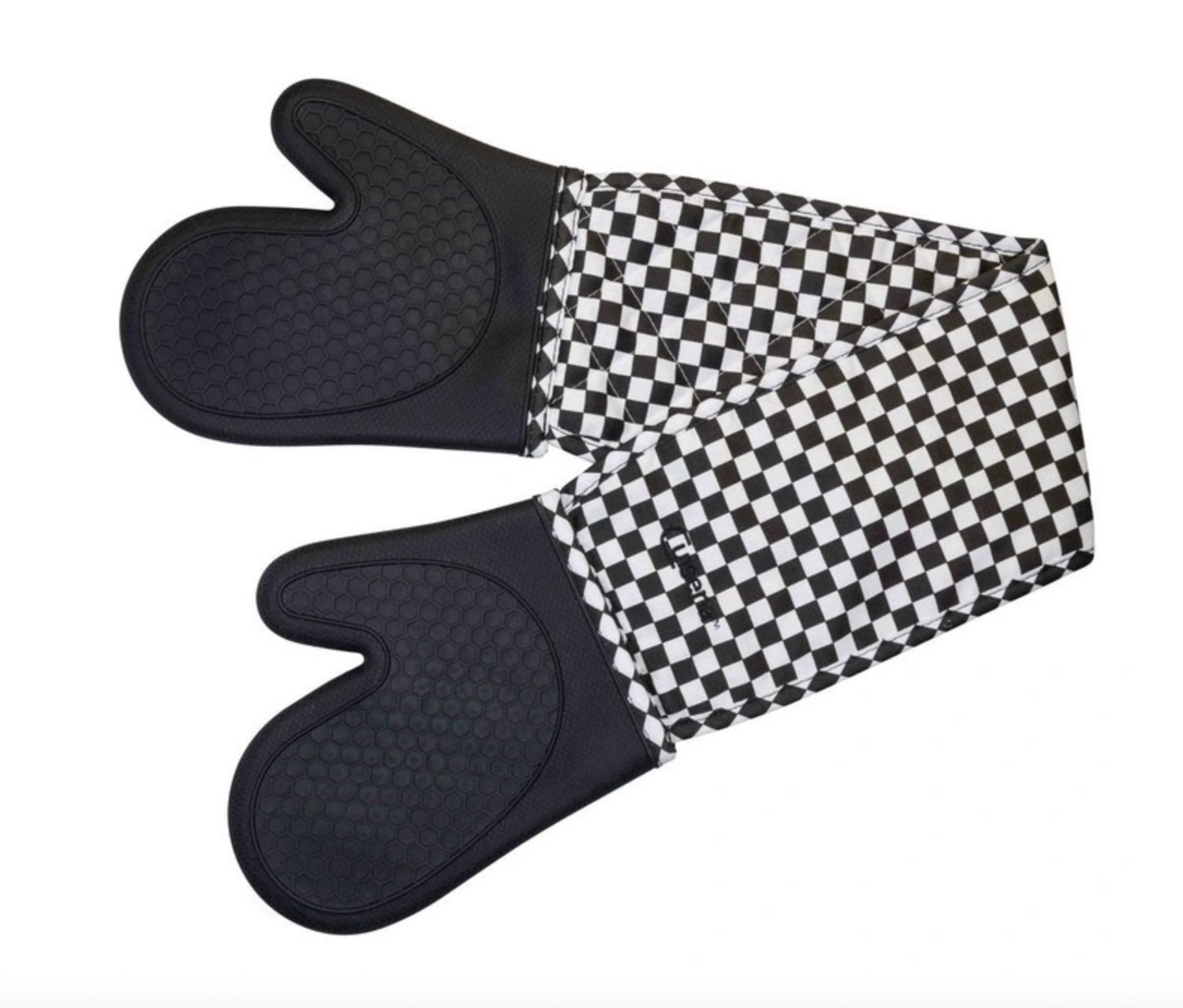 CUISENA - Oven Glove Dbl  Silicone -  Fabric Check -Black/White