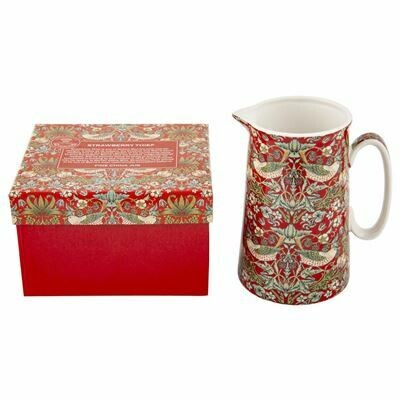NOSTALGIC CERAMICS -  William Morris Strawberry Thief - RED -- Fine China Jug (14CM)