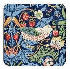 MORRIS&amp;Co for PIMPERNEL - Coasters Set6 (Cork Backed) -  Strawberry Thief  - Blue