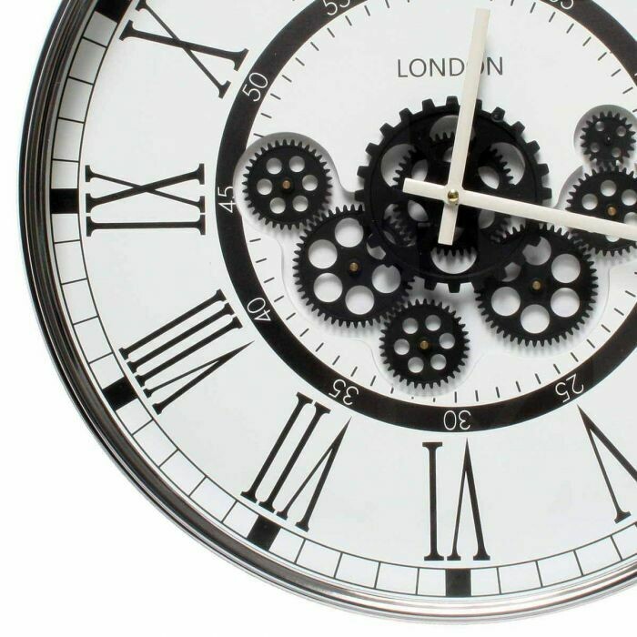TQ-Y671 - CHILLI TEMPTATIONS: D50cm Round London Modern Exposed Gear Clock - Black W/ White