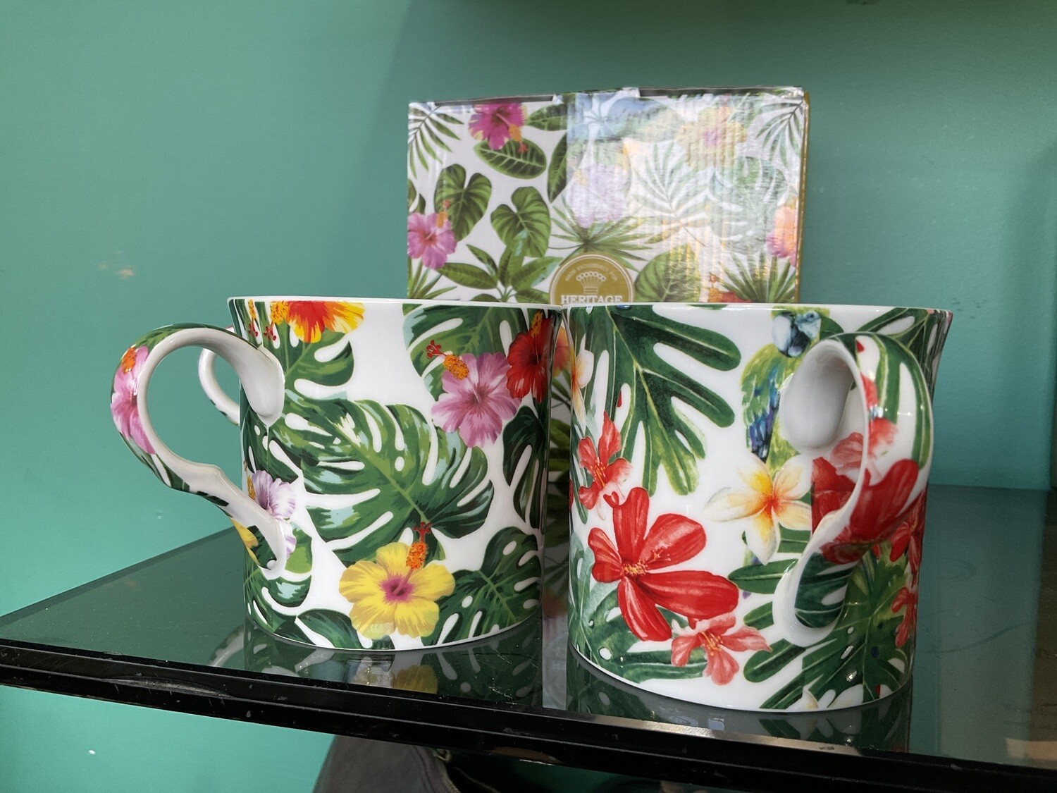 HERITAGE -  Mugs Set4 - Tropical Leaves - Fine Bone China