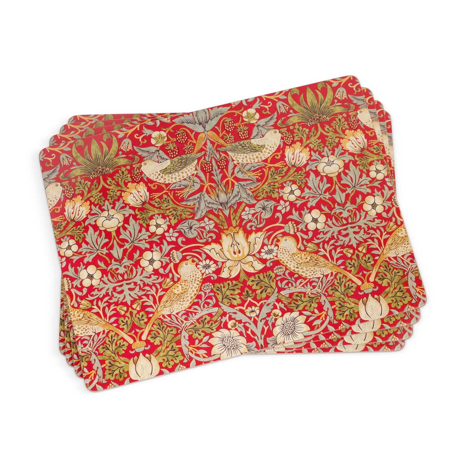MORRIS&amp;Co for Pimpernel - Placemat Set 6 (Cork Backed) - Strawberry Thief - Red