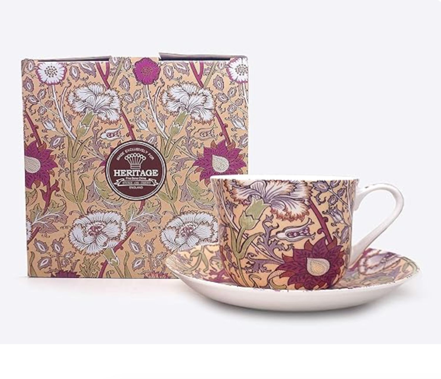 HERITAGE -  Breakfast  Cup &amp; Saucer 500ml Morris Rose - Fine Bone China