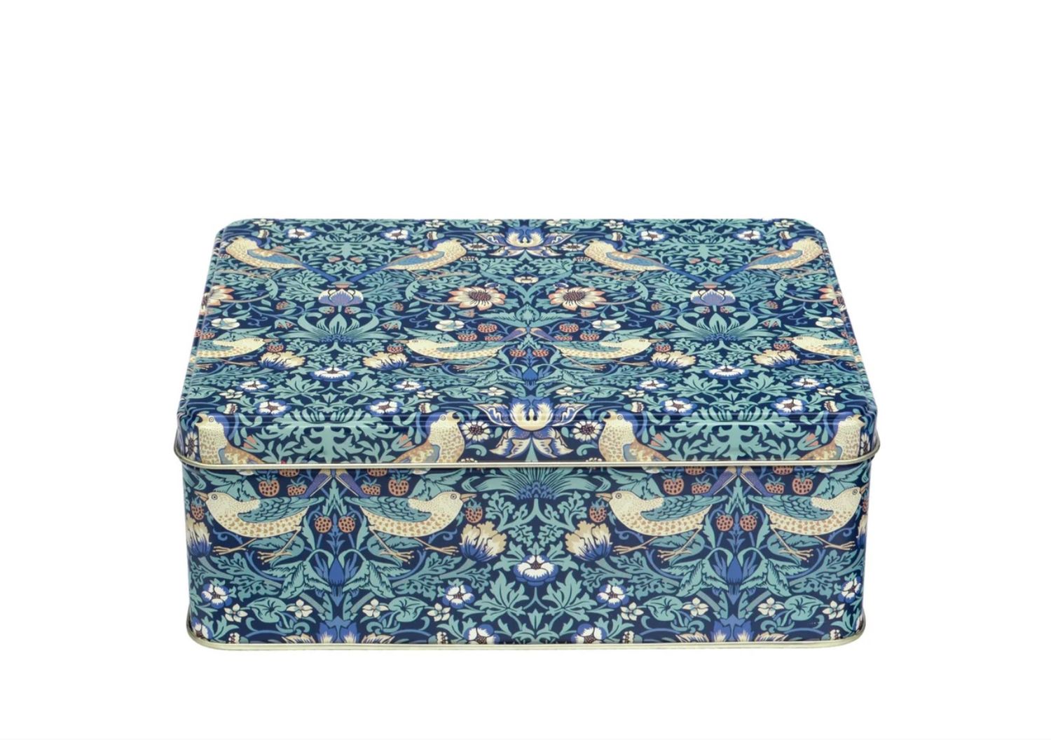TINCO - Tin Rectangle (19cm x 15cm x 7.5cm)- William Morris Strawberry Thief Aqua