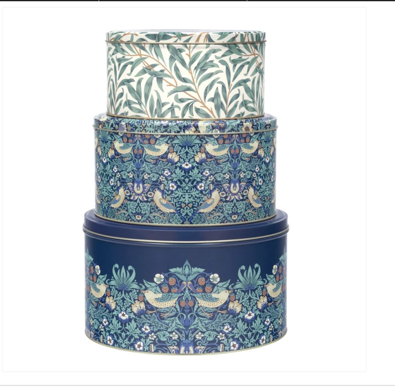 TINCO - Cake Tin Medium (22.5cm x 12cm) - William Morris Strawberry Thief Aqua