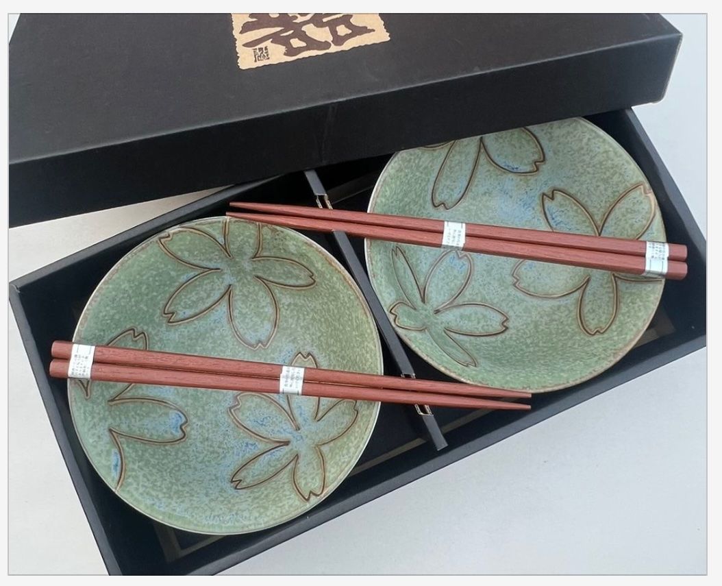 CONCEPT JAPAN- Yaezakura Set2 Bowls and Chopstick Set 14.9cm - Green