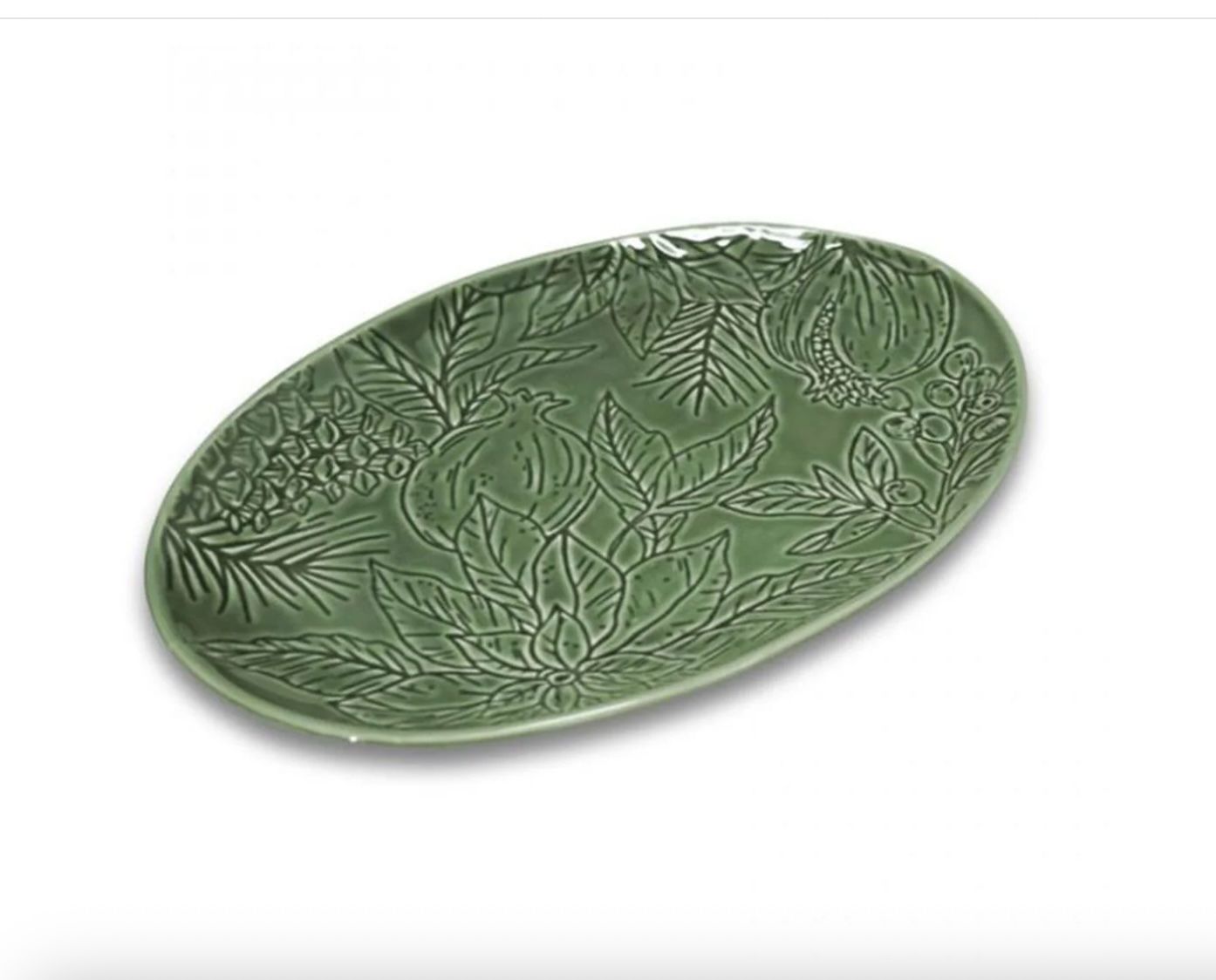 MADRAS LINK - Platter Oval Engraved - Pointsettia Green