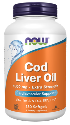 NOW Cod Liver Oil 1000mg Extra Strength Softgels 180’s