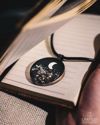 Santorini Black Sand  Beach | Half Moon Pendant Necklace