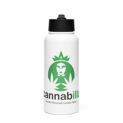 Packaging of the Cannabilla Stainless Steel Water Bottle with Straw Lid.