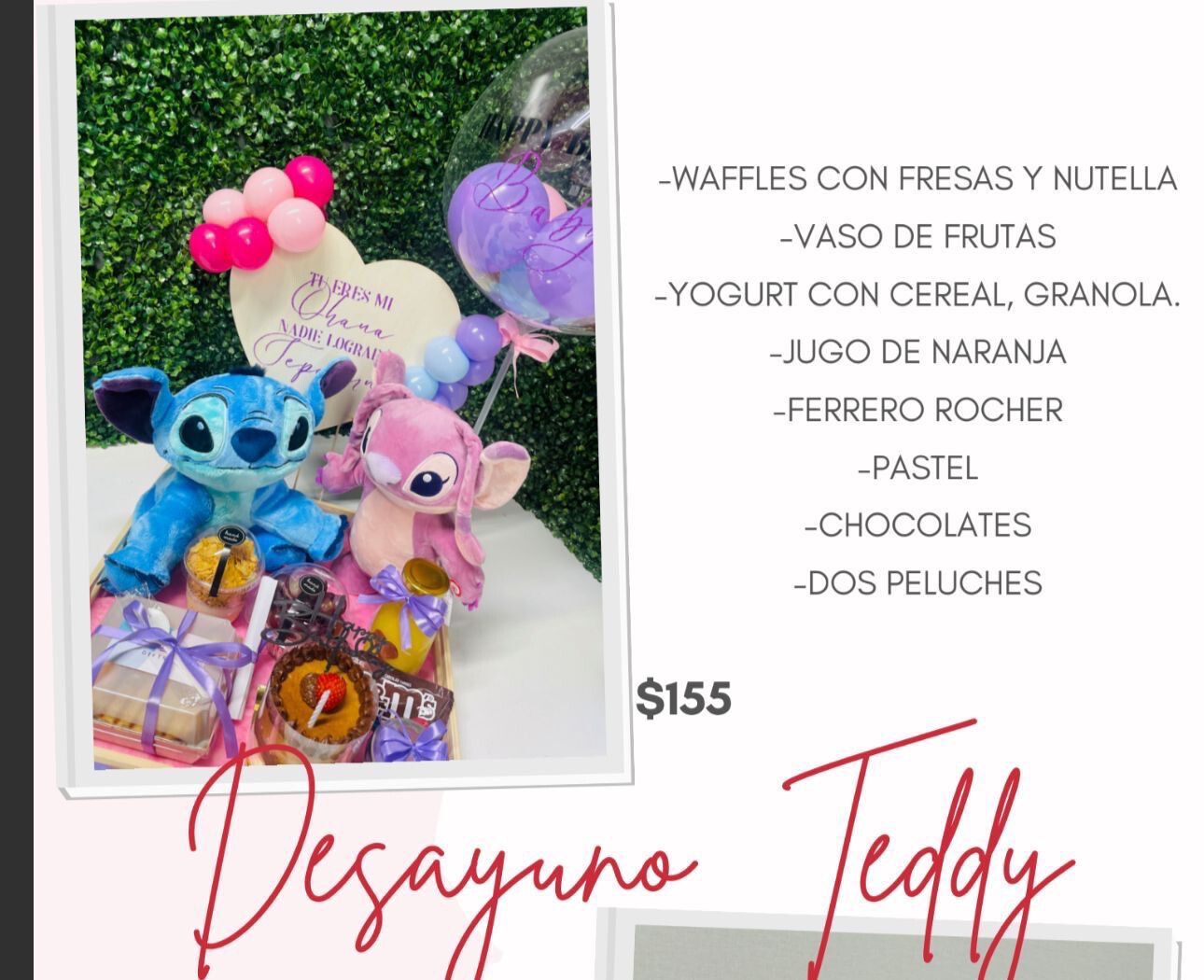 Desayuno con 2 peluches 