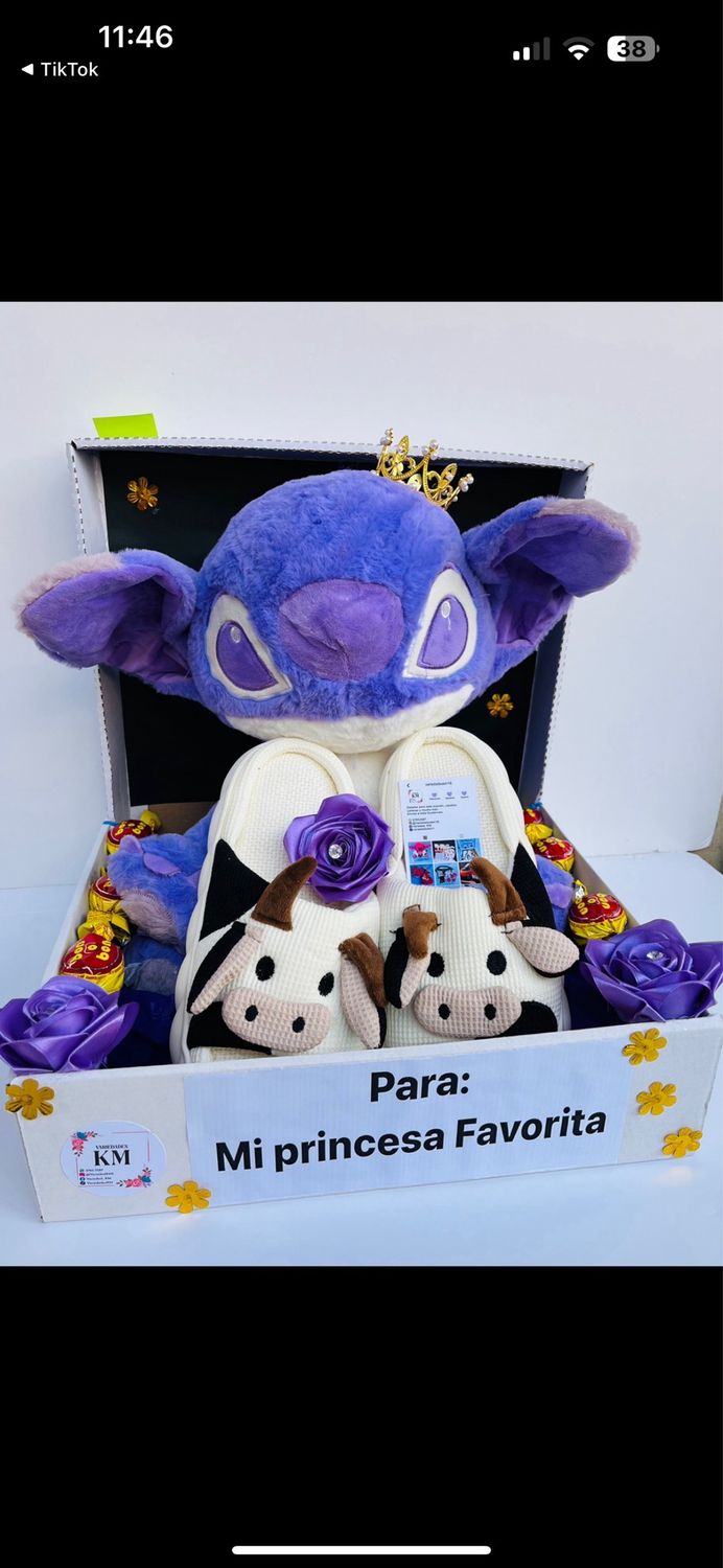 Peluche rosas y pantuflas chocolate 
