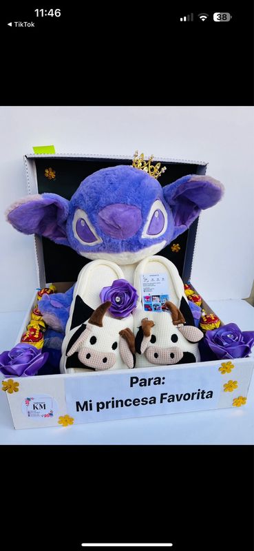 Peluche rosas y pantuflas chocolate 