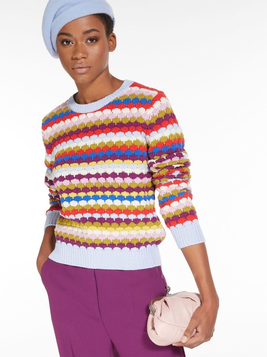 MAX MARA - Maglia Girocollo in Cotone a Righe Multicolor