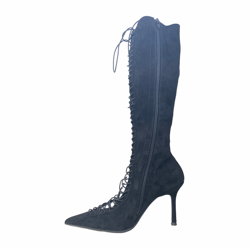 Jeffrey Campbell Disclose Stivali al ginocchio con lacci in pelle scamosciata nera