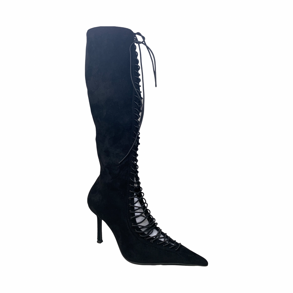 Jeffrey Campbell Disclose Stivali al ginocchio con lacci in pelle scamosciata nera