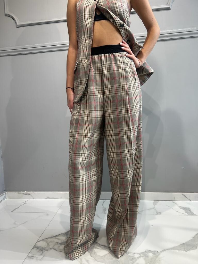 VICOLO - Pantalone Check Ampio