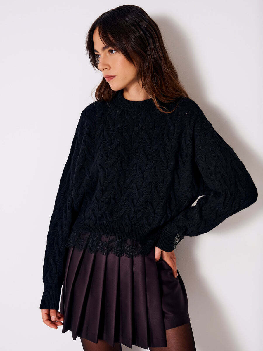 VICOLO - Maglia a Trecce maniche Lunghe NEW IN Nero SKU: 77268R099ANER