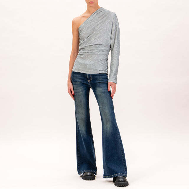 Vicolo-Top Monospalla con Glitter - perla SKU: ur0106-111955