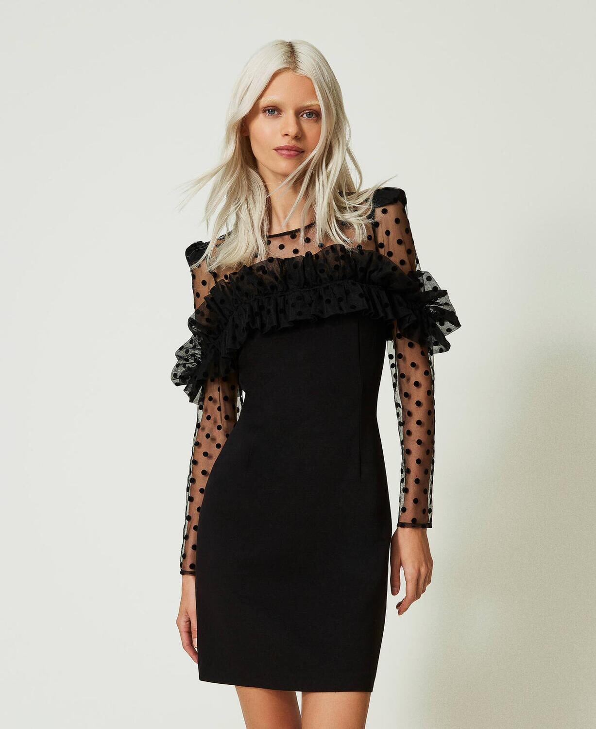 TWINSET ACTITUDE - Abito corto in tulle floccato NERO