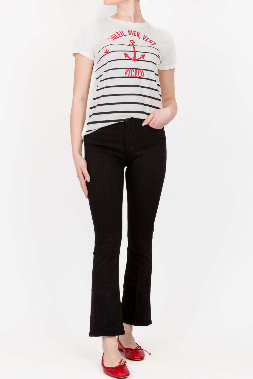 Vicolo - T-Shirt righe stampa ancora Art. RB0373 Bianco