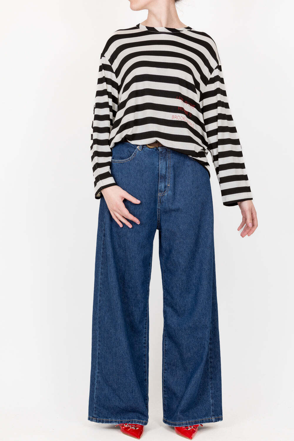 Vicolo: T shirt rigata con scritte Art: RB0383 Bianco/Blu