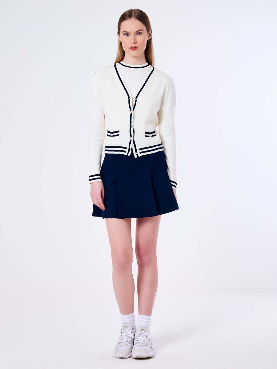 VICOLO - Cardigan con Spalle Arricciate NEW IN Bianco/Blu SKU: 22082B002BNAT