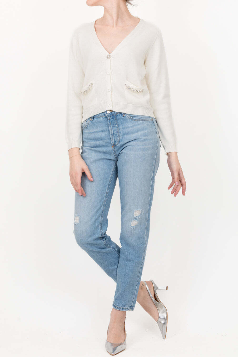 Vicolo - Cardigan bottoni profilo strass Art. 77107B Bianco