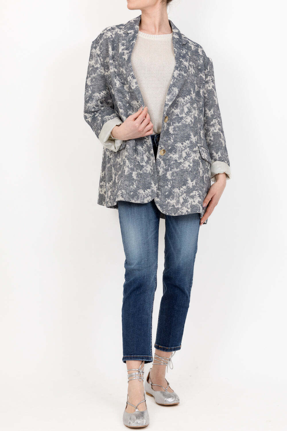 Vicolo - Giacca over fantasia Art. TB1280 Blu/Panna