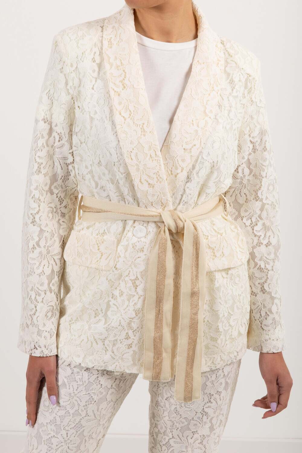 TENSIONE IN Blazer in pizzo con fusciacca in lurex Tensione IN Panna SKU: S24J710