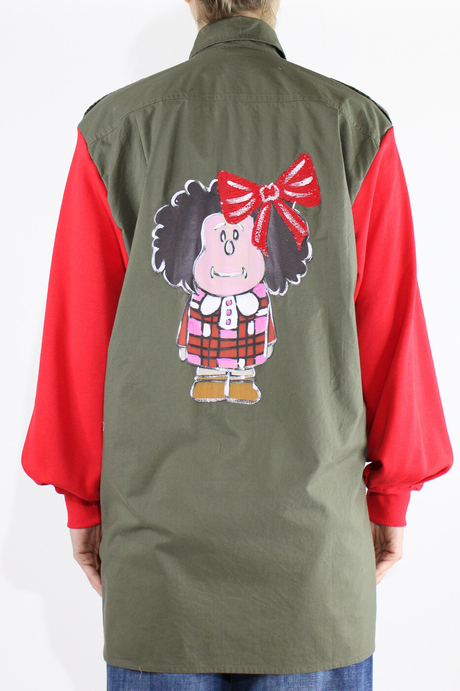 da TENSIONE IN Tensione in-Camicia doppio tessuto stampa MAFALDA - militare/rosso SKU: 33442-127795