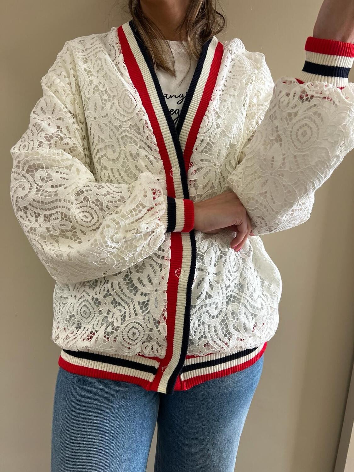 da TENSIONE IN Tensione in-Bomber in pizzo doppio tessuto - latte/rosso/blu SKU: nz1033-129280