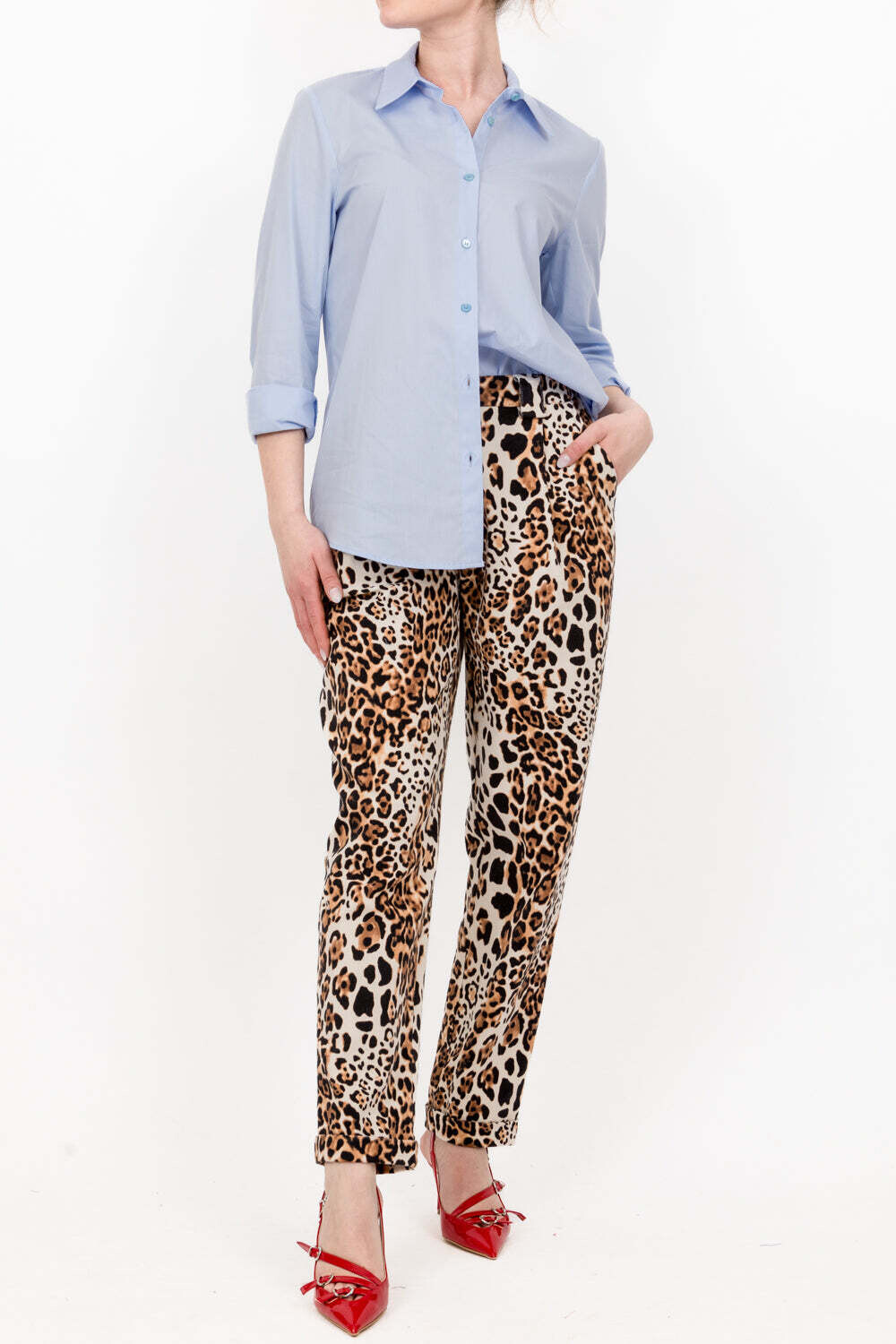 da TENSIONE IN Tensione in-Pantalone maculato elastico dietro cotone elasticizzato - burro/nero SKU: 24p2074-130128