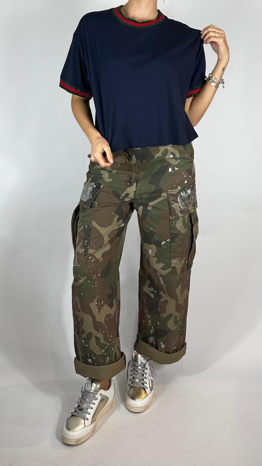 t shirt con collo in contrasto blu (33545) tensione in