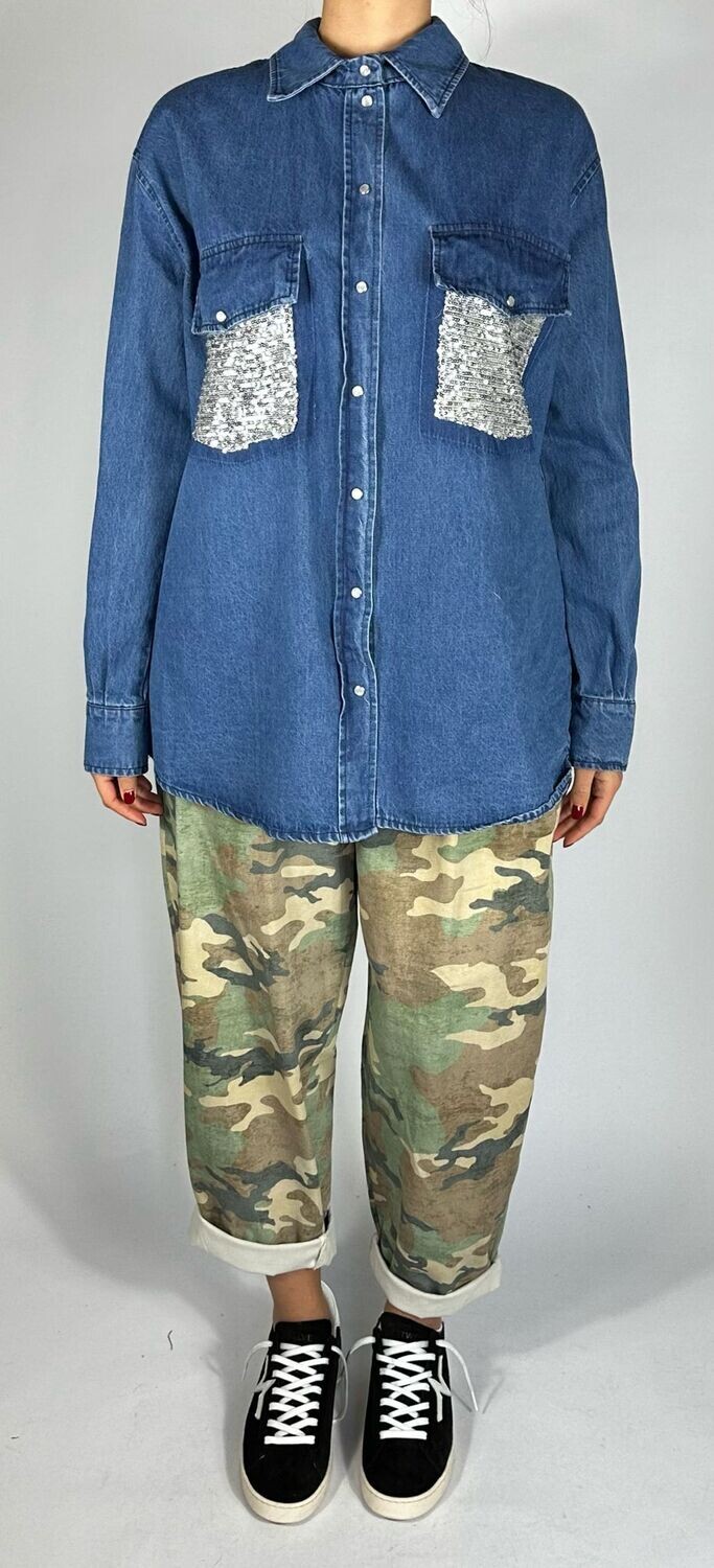 da TENSIONE IN Tensione in-Camicia jeans con paillettes - denim  SKU: iy372-120880
