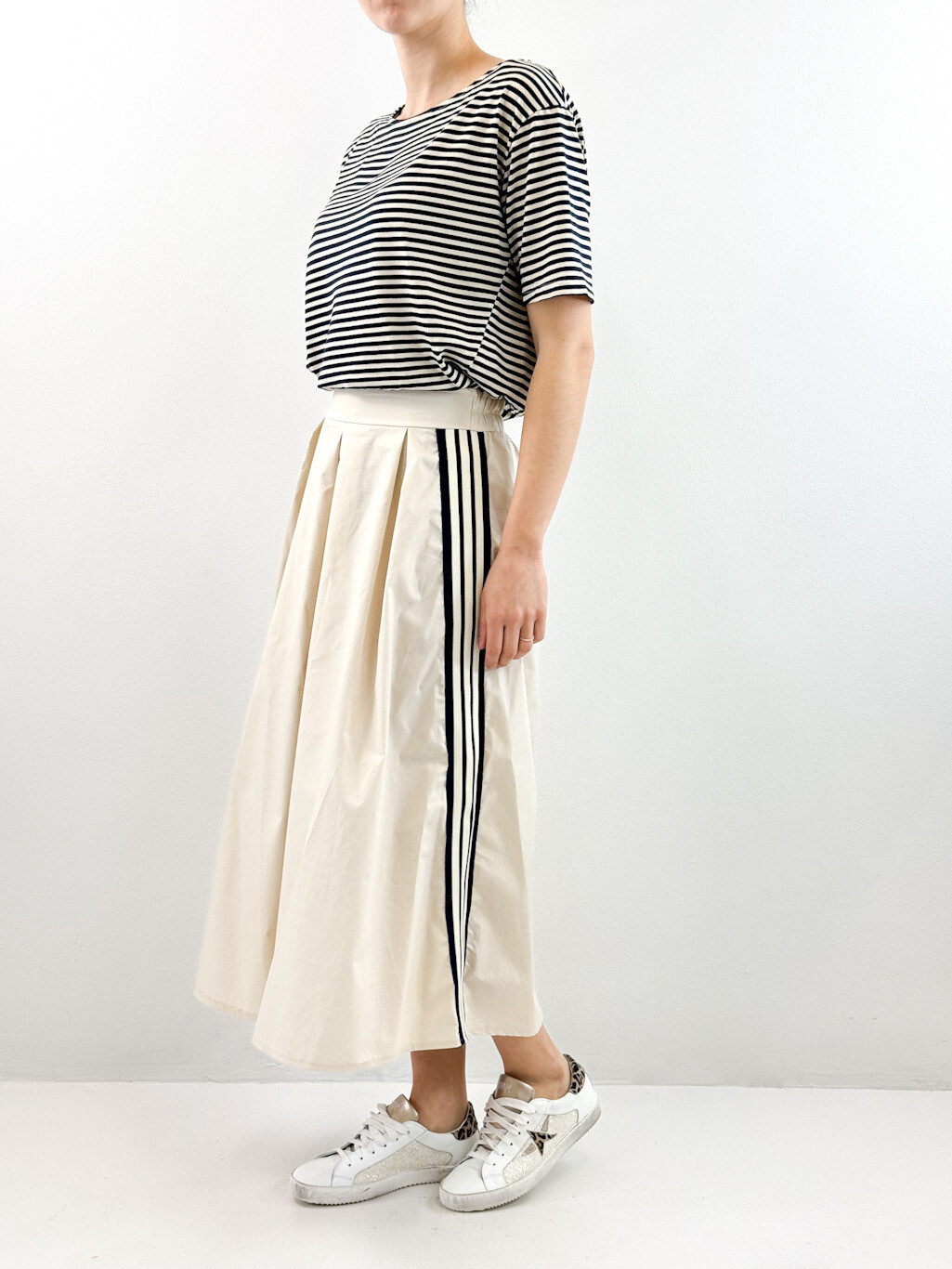 Tensione In - Abito a righe gonna contrasto Art. 33674 Blu/Beige