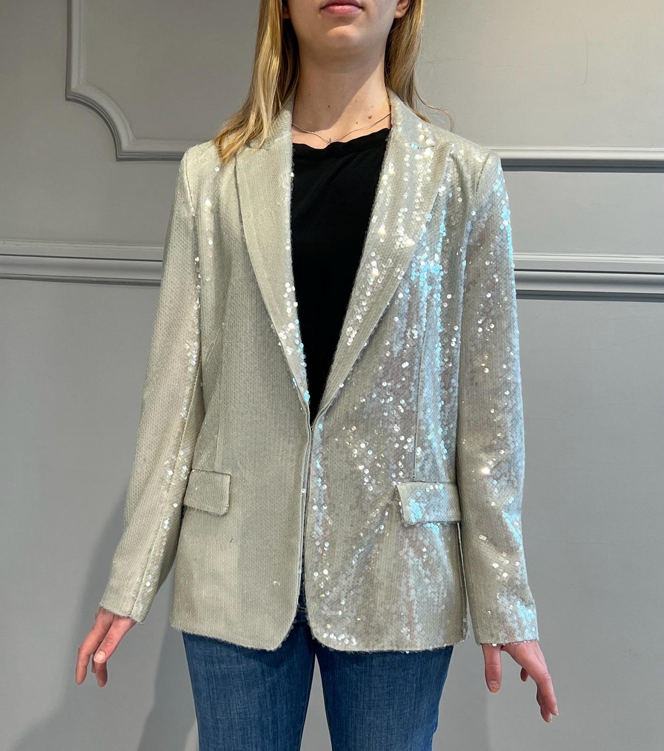 VICOLO - Giacca Paillettes Verde Salvia TB1064