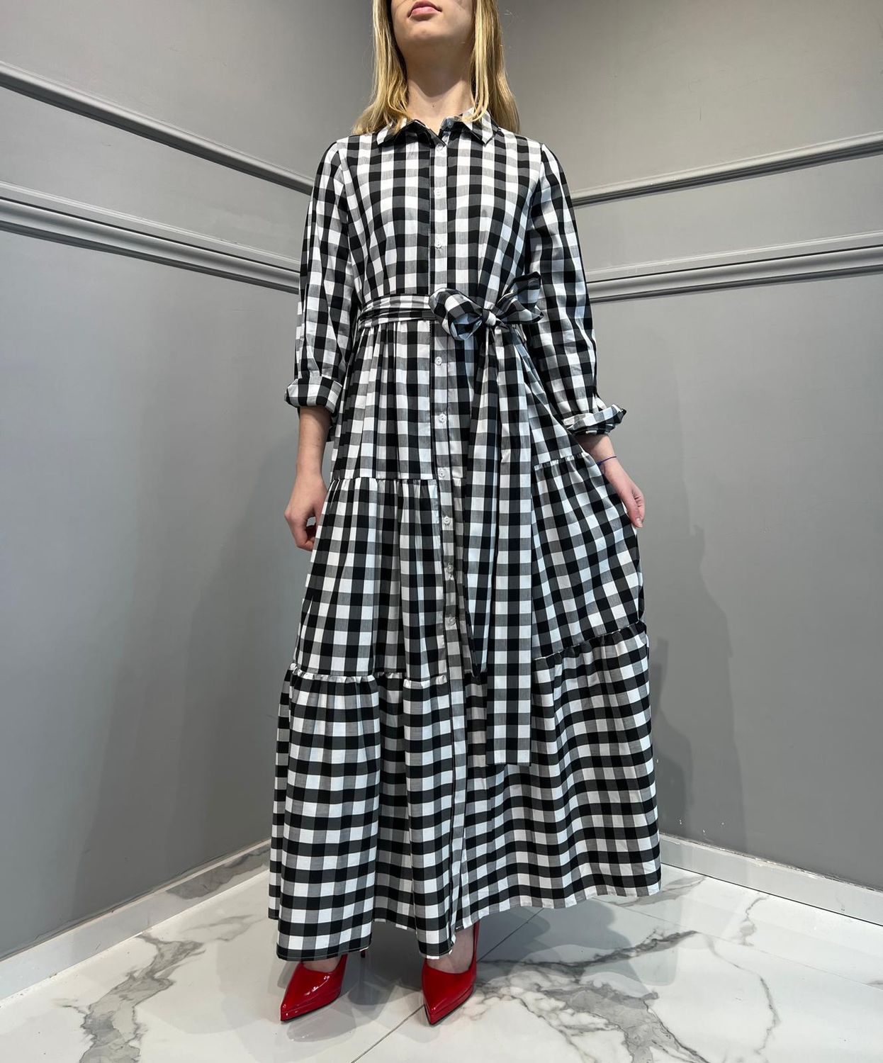 Tensione in-Chemisier vichy con cintura - latte/nero
SKU: s24a957-133959