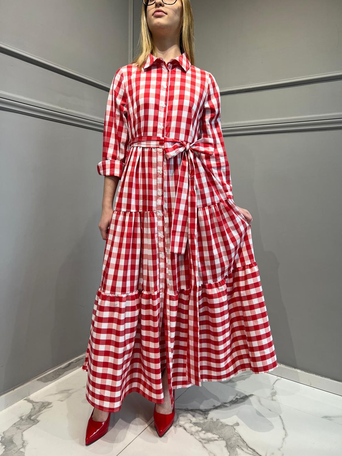 Tensione in-Chemisier vichy con cintura - latte/rosso
SKU: s24a957-133954