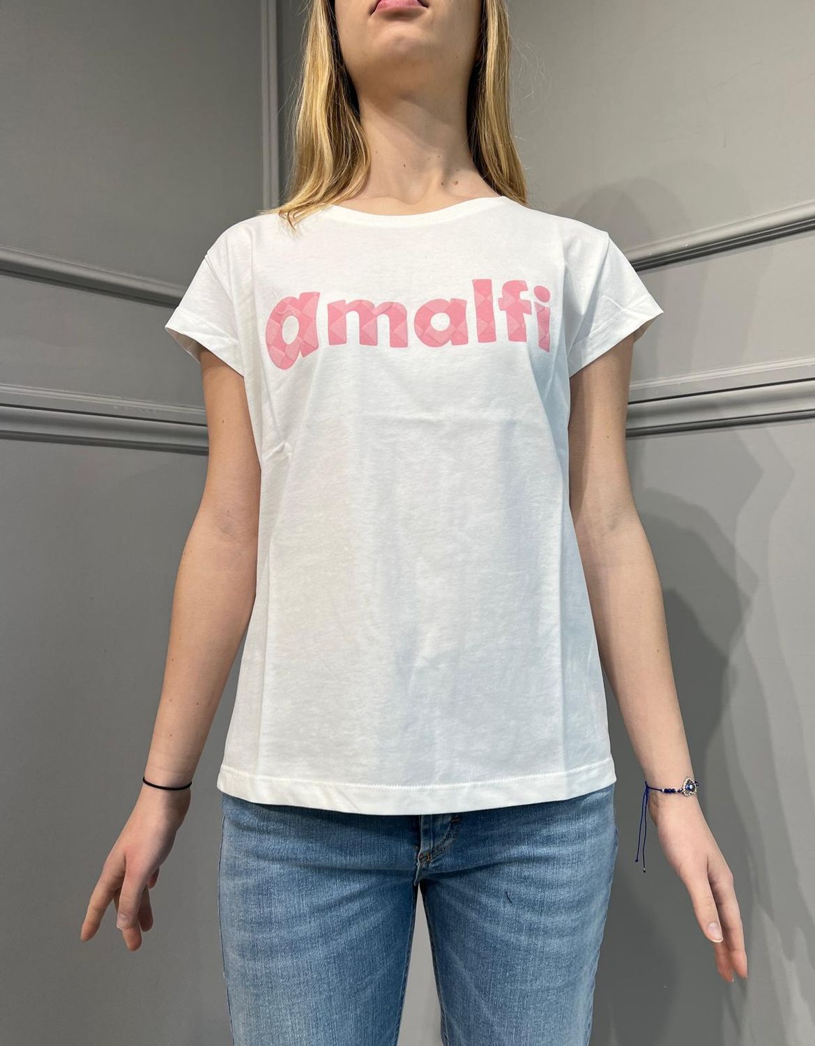 VICOLO - T-Shirt Amalfi RB0693 Bianco/Rosa