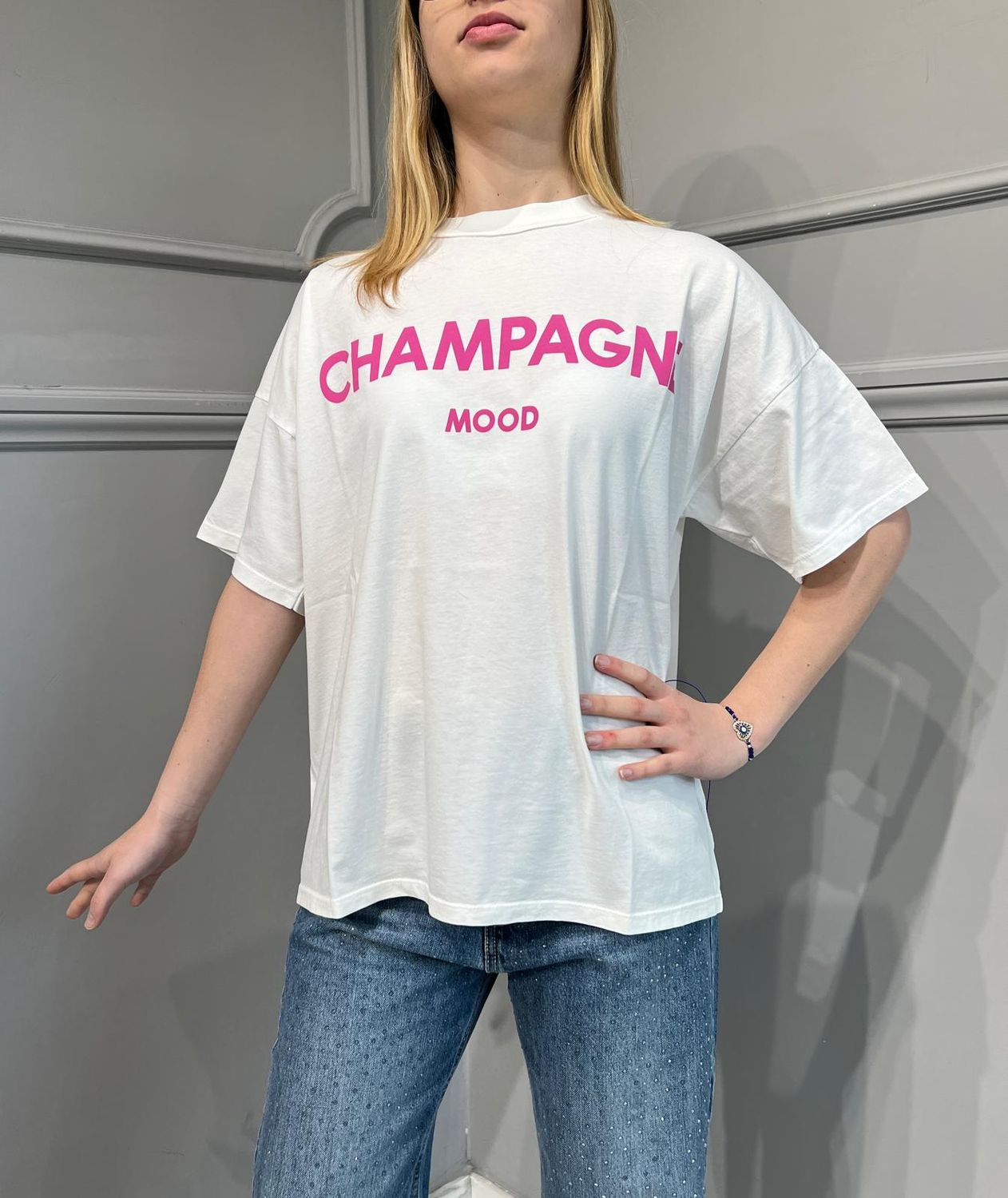 VICOLO - T-Shirt Champagne Bianco/Fucsia RB0399