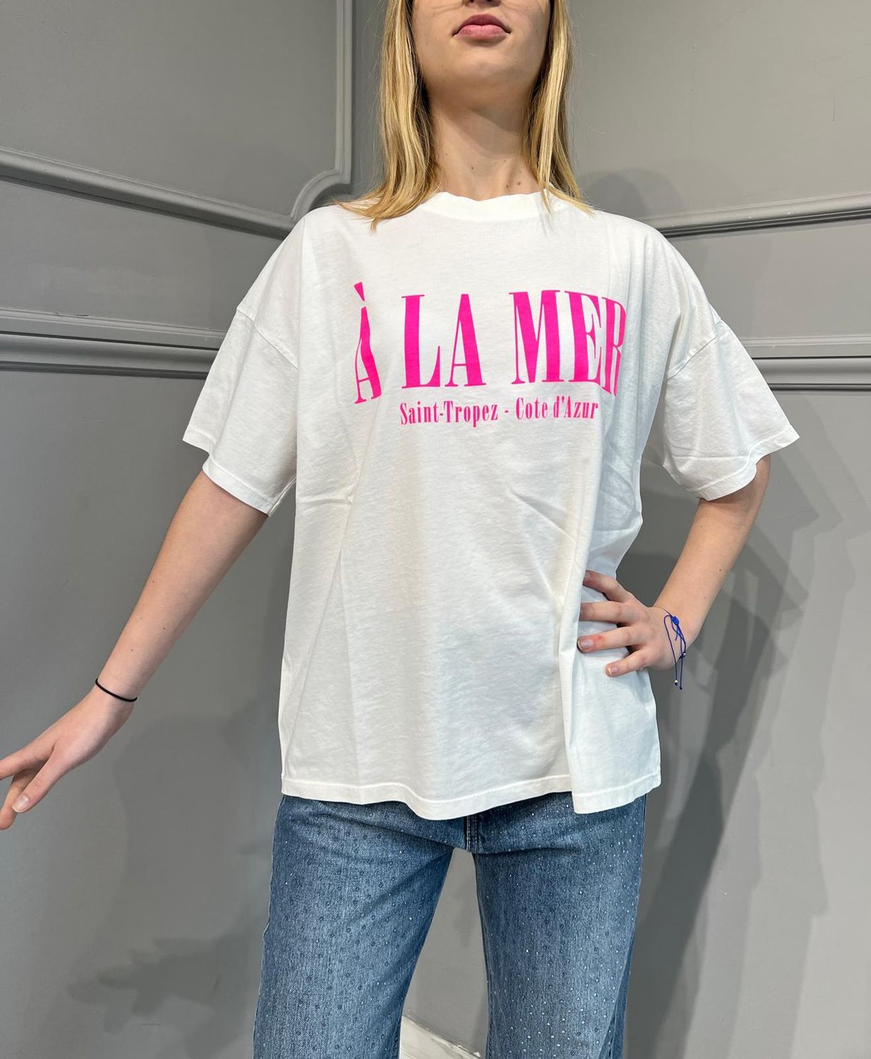 VICOLO - T-Shirt A LA MER Bianco/Fucsia RB0083