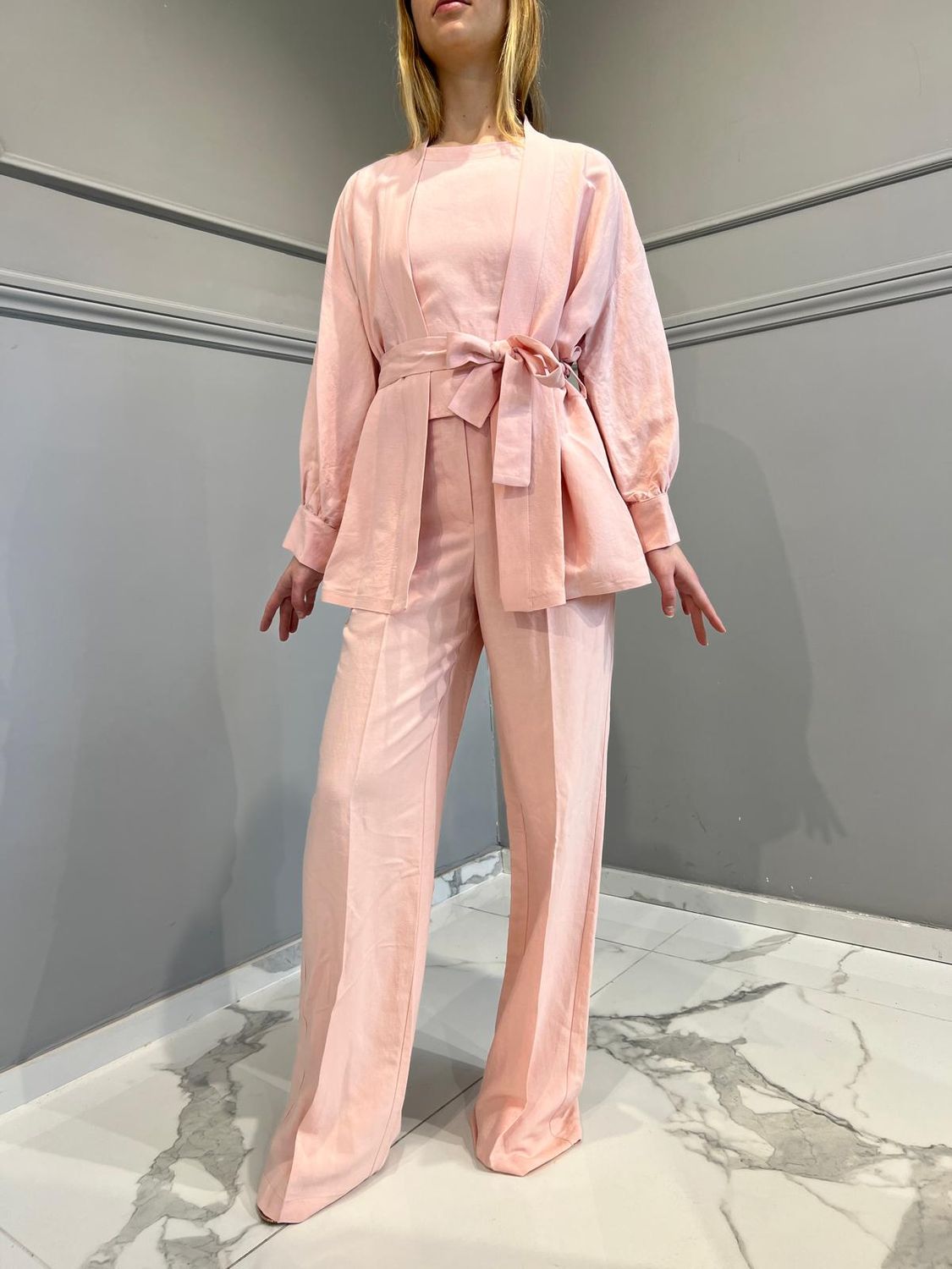 TENSIONE IN - Giacca Kimono  con cinta Rosa SKU: 24B2413