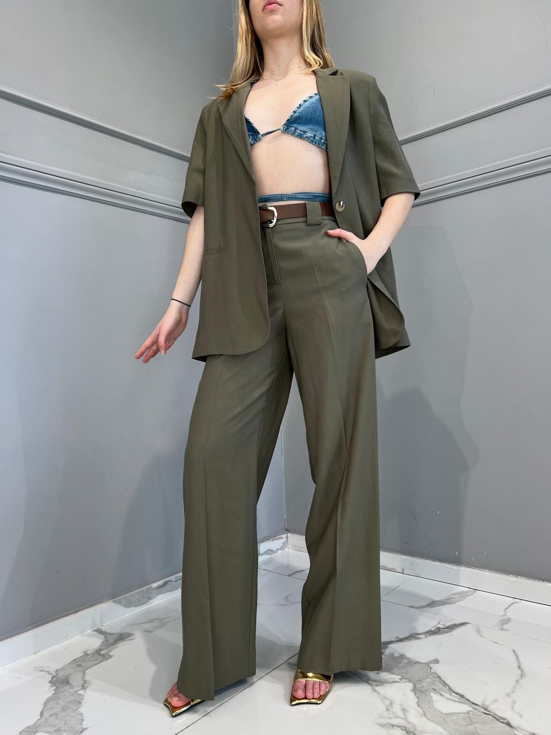 Tensione in- Giacca oversize mezza manica -  SKU: 24b2519 Verde Militare