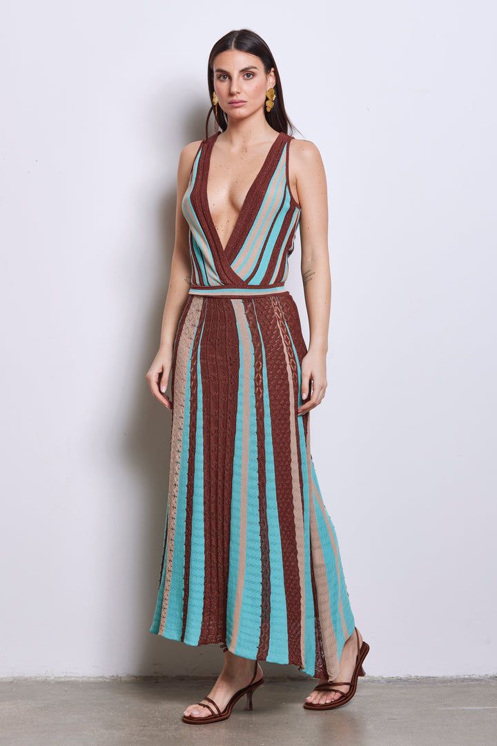 AKEP - ABITO IN MAGLIA IN PUNTO PIZZO A RIGHE LUREX VSKD05057 Moro