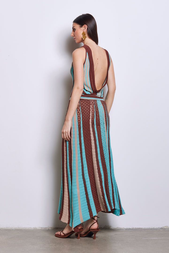 AKEP - ABITO IN MAGLIA IN PUNTO PIZZO A RIGHE LUREX VSKD05057 Moro