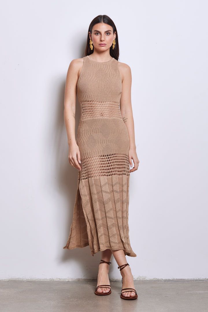 AKEP - ABITO SENZA MANICHE LAVORAZIONE CROCHET IN LUREX VSKD05053 Sabbia