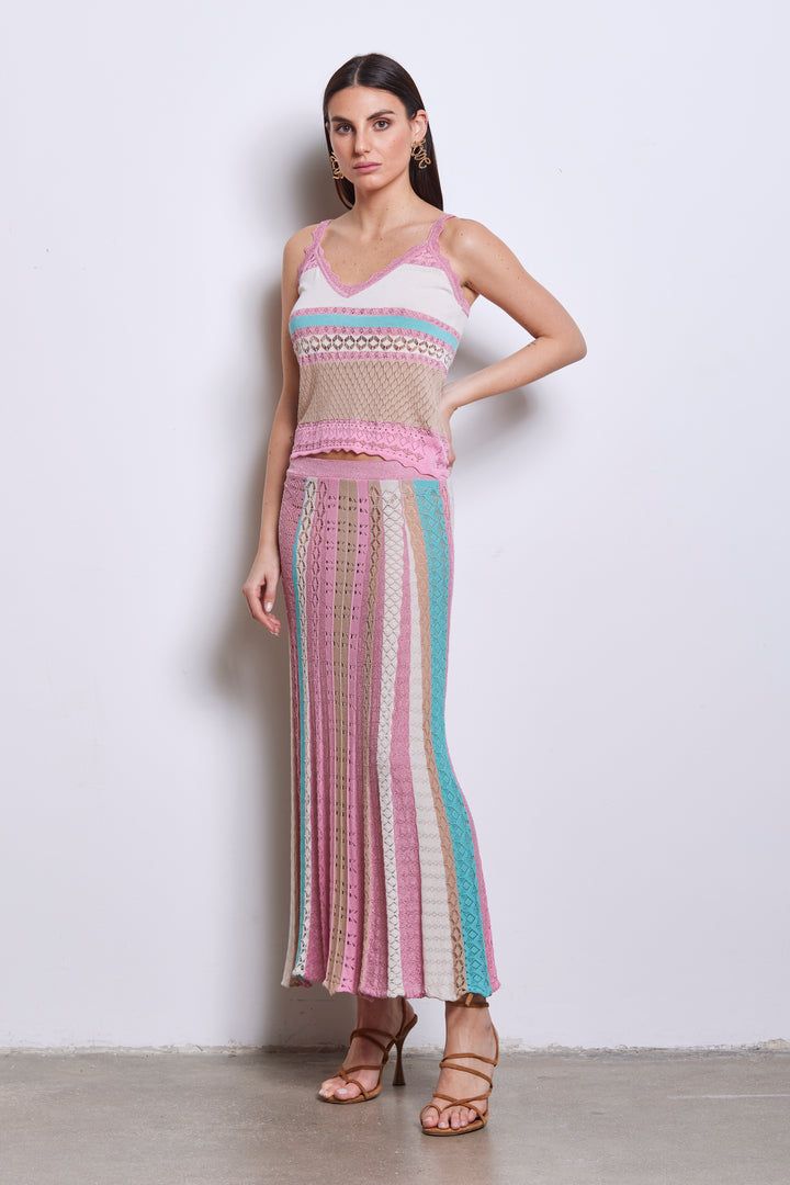 AKEP - TOP CANOTTA IN MAGLIA IN PUNTO PIZZO A RIGHE CNKD05003